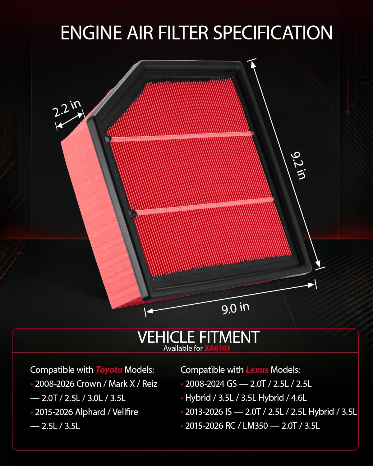 EVIL ENERGY Engine Air Filter Compatible with Toyota 2008-2025