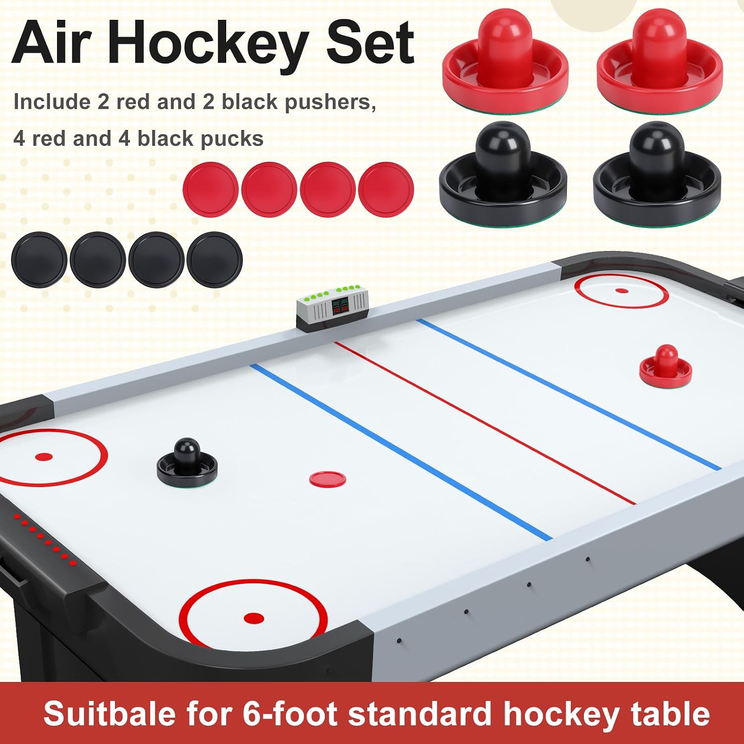 Air Hockey Paddles and Pucks, Air Hockey Pushers with Nylon Storage Bag, Goal Handles Paddles Replacement Accessories
