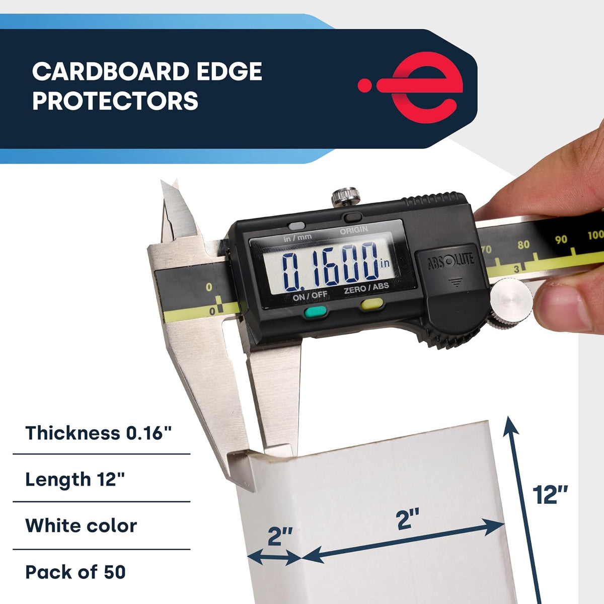 Cardboard Corners for Packing - 2"W x 2"D x 12"L, Medium Duty .160 ga, Pallet Box Corner Protectors, Angle Boards
