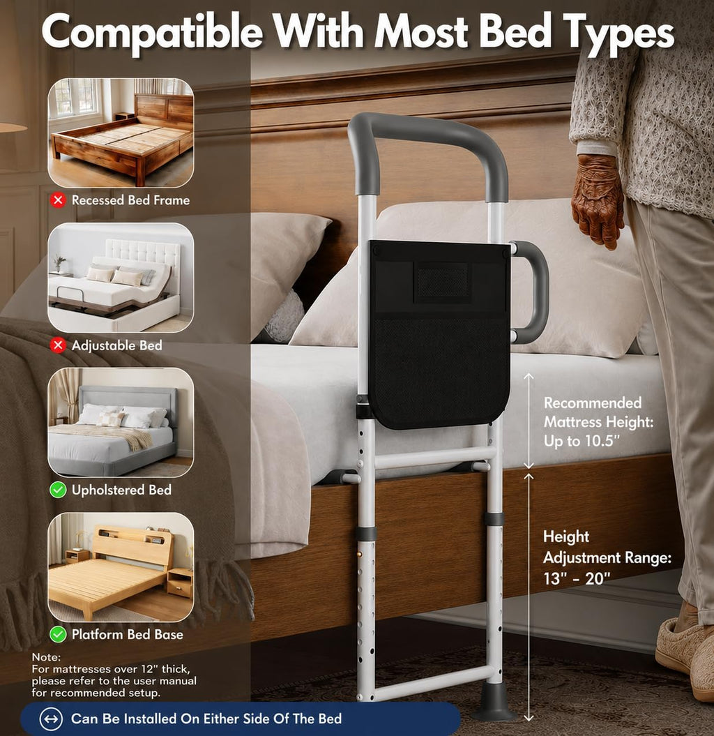 Bed Rails for Elderly Adults Safety - Adjustable Bed Assist Rails for Seniors, Adult Bed Guard Rail with Non-Slip