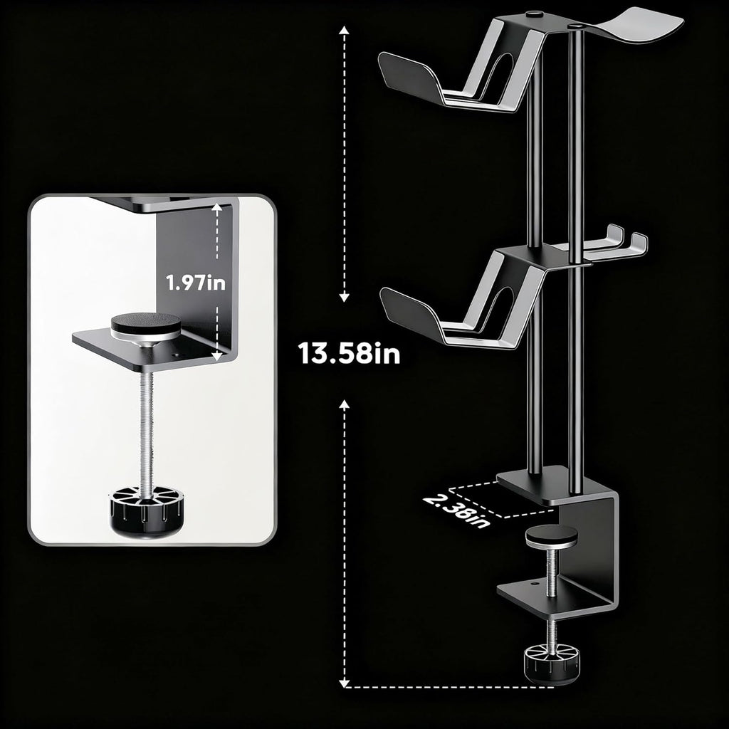 Headphone Stand with Controller Holder, Aluminum Under Desk Clamp Headset and Controller Stand - 2 in 1 Headphone