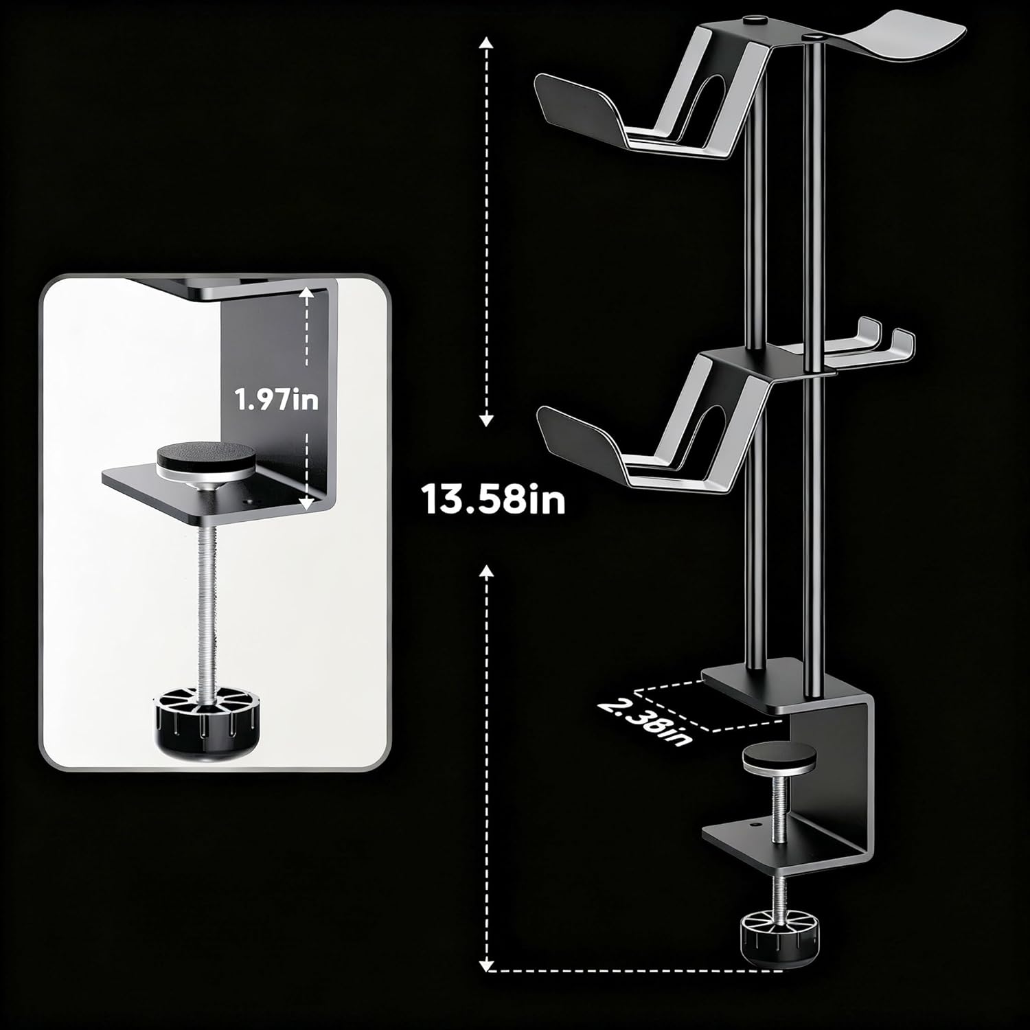 Headphone Stand with Controller Holder, Aluminum Under Desk Clamp Headset and Controller Stand - 2 in 1 Headphone