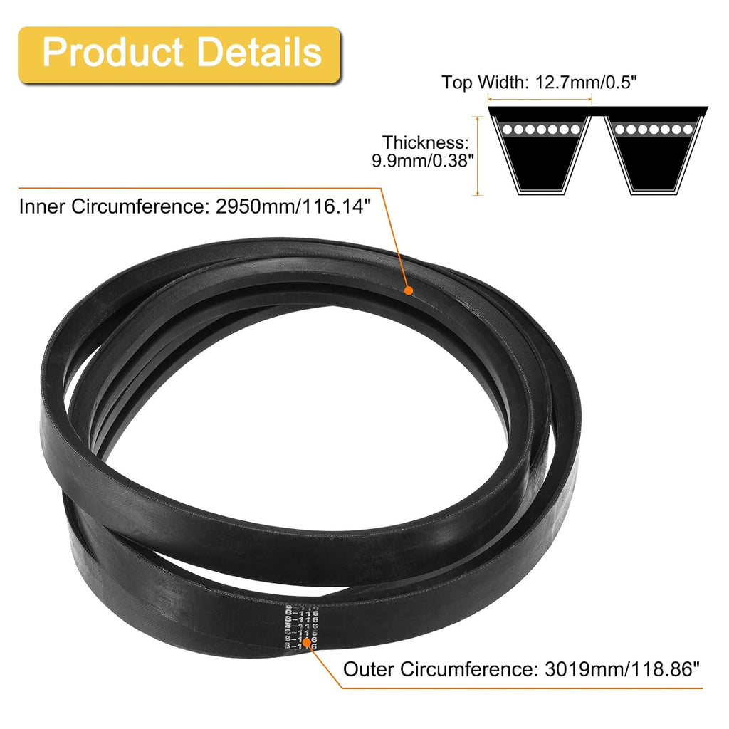 uxcell 2/B116 Classic Wrapped 2 Banded 119" Outer Circ B Profile V-Belt