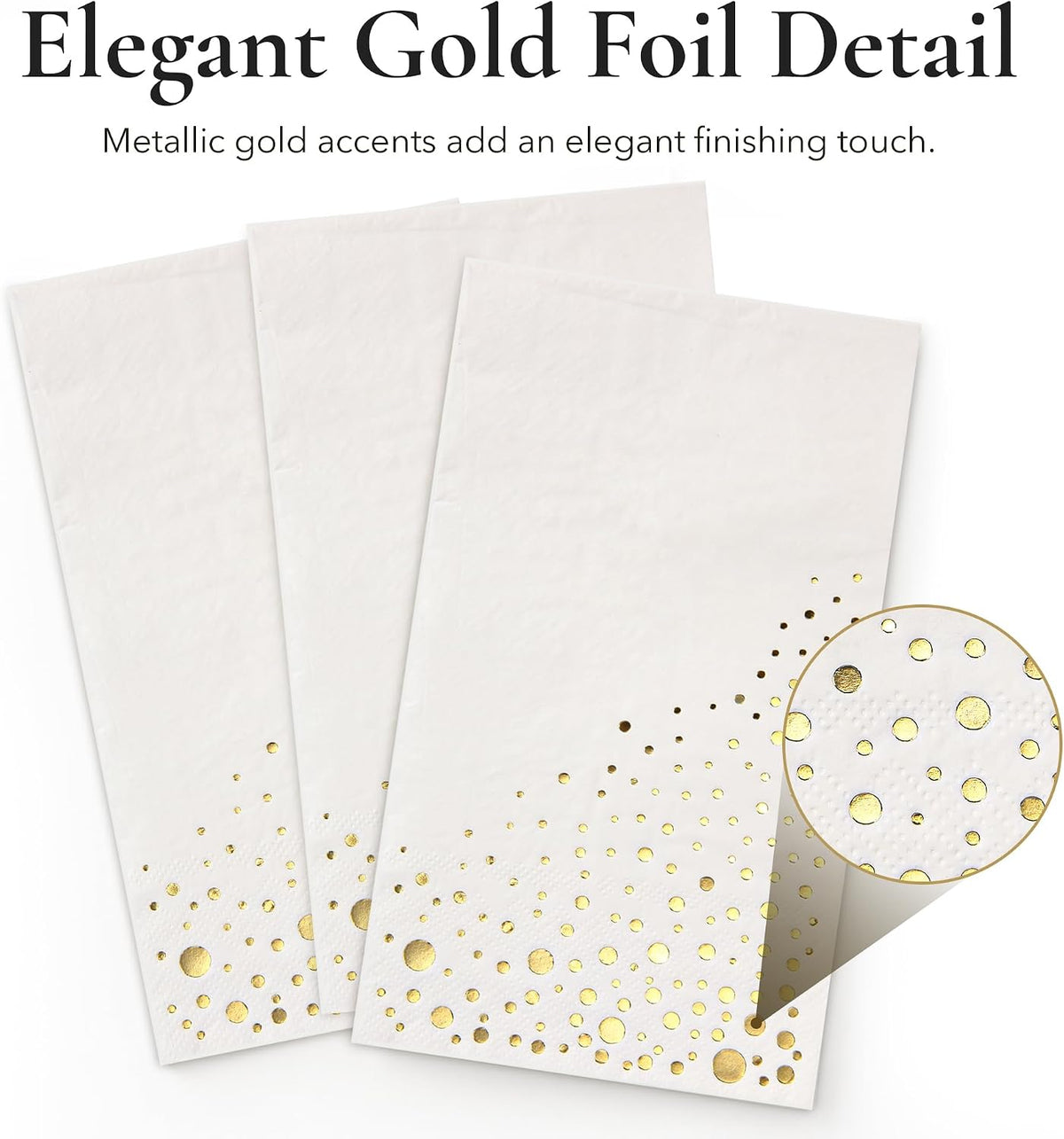 Gold Dinner Napkins, 100 White and Gold Napkins for Wedding
