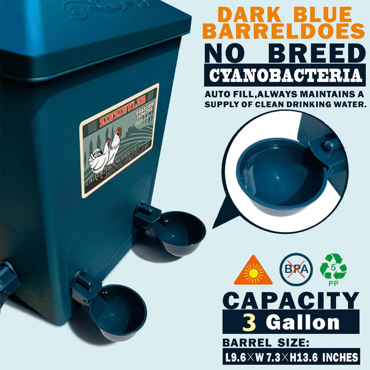Chicken Feeder, Chicken Waterer with Float Controlled Automatic Set(3 Gallon/16 Pounds), Chicken Coop