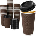 16 oz Insulated Disposable Paper Coffee Cups with Lids 50 Pack