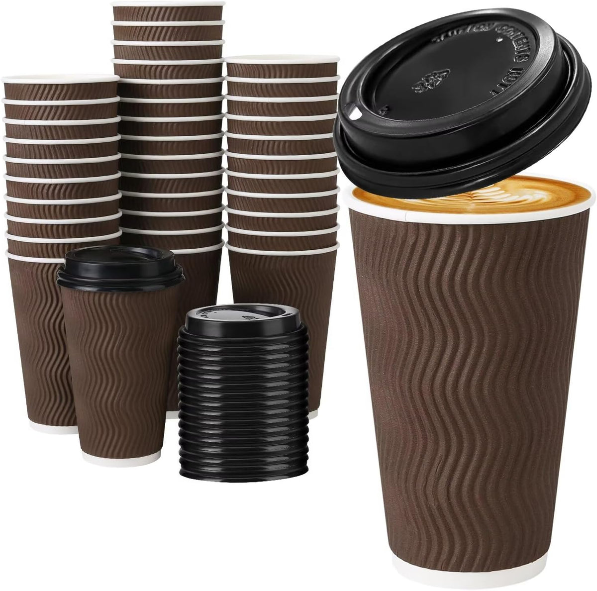 16 oz Insulated Disposable Paper Coffee Cups with Lids 50 Pack
