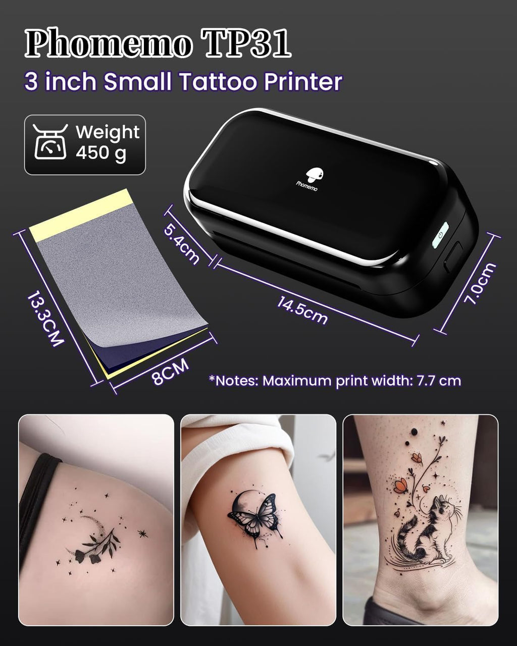 Tattoo Stencil Paper 3.15" x 5.24" for TP31 Mini Tattoo Printer, 100 Tattoo Transfer Paper for