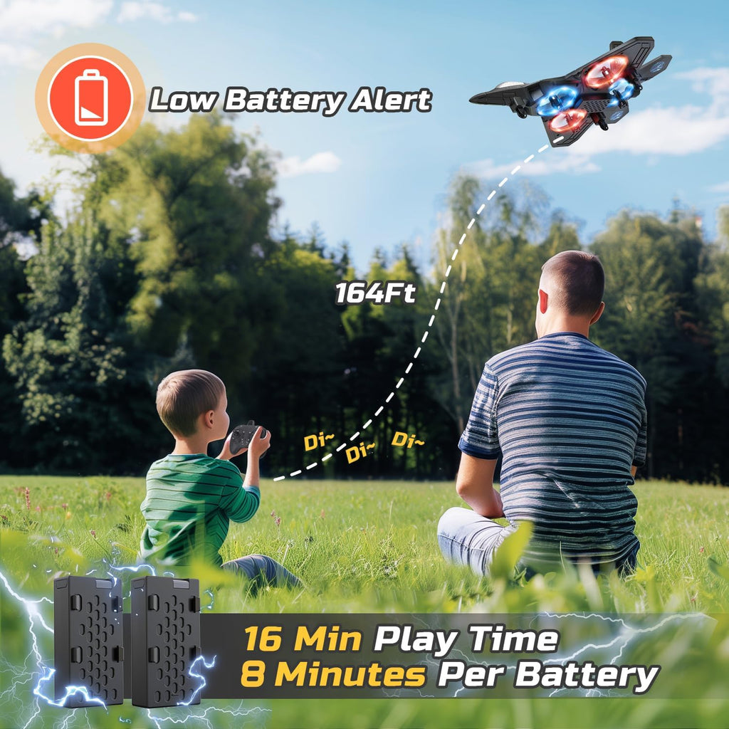 Foam RC Airplane Drone for Kids, Remote Control Helicopter, Toy Plane Fighter Jet with LED Light, Auto Hover