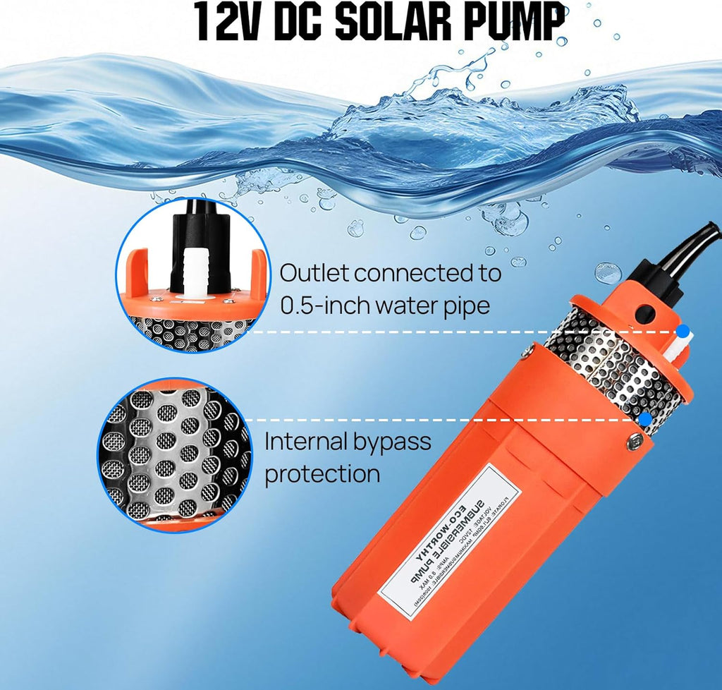 Solar Well Pump Kit - 100W Solar Panel with 12V Deep Well Water Pump for Off-grid Living or Irrigation, Farm &