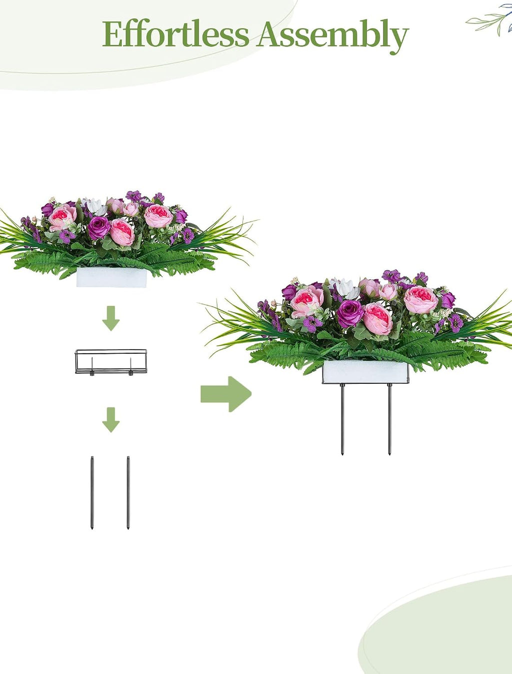 Artificial Cemetery Flowers with Stake: Pink Purple Grave Decor