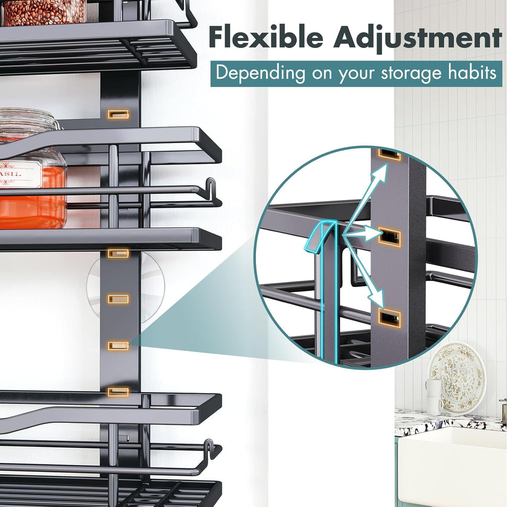 Over The Door Pantry Organizer，9-Tier Over The Door Organizer with Adjustable Basket，Metal Hanging Pantry Organizers