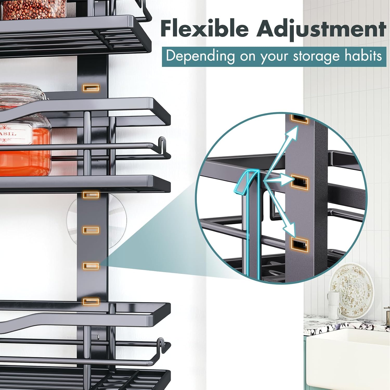 Over The Door Pantry Organizer，9-Tier Over The Door Organizer with Adjustable Basket，Metal Hanging Pantry Organizers