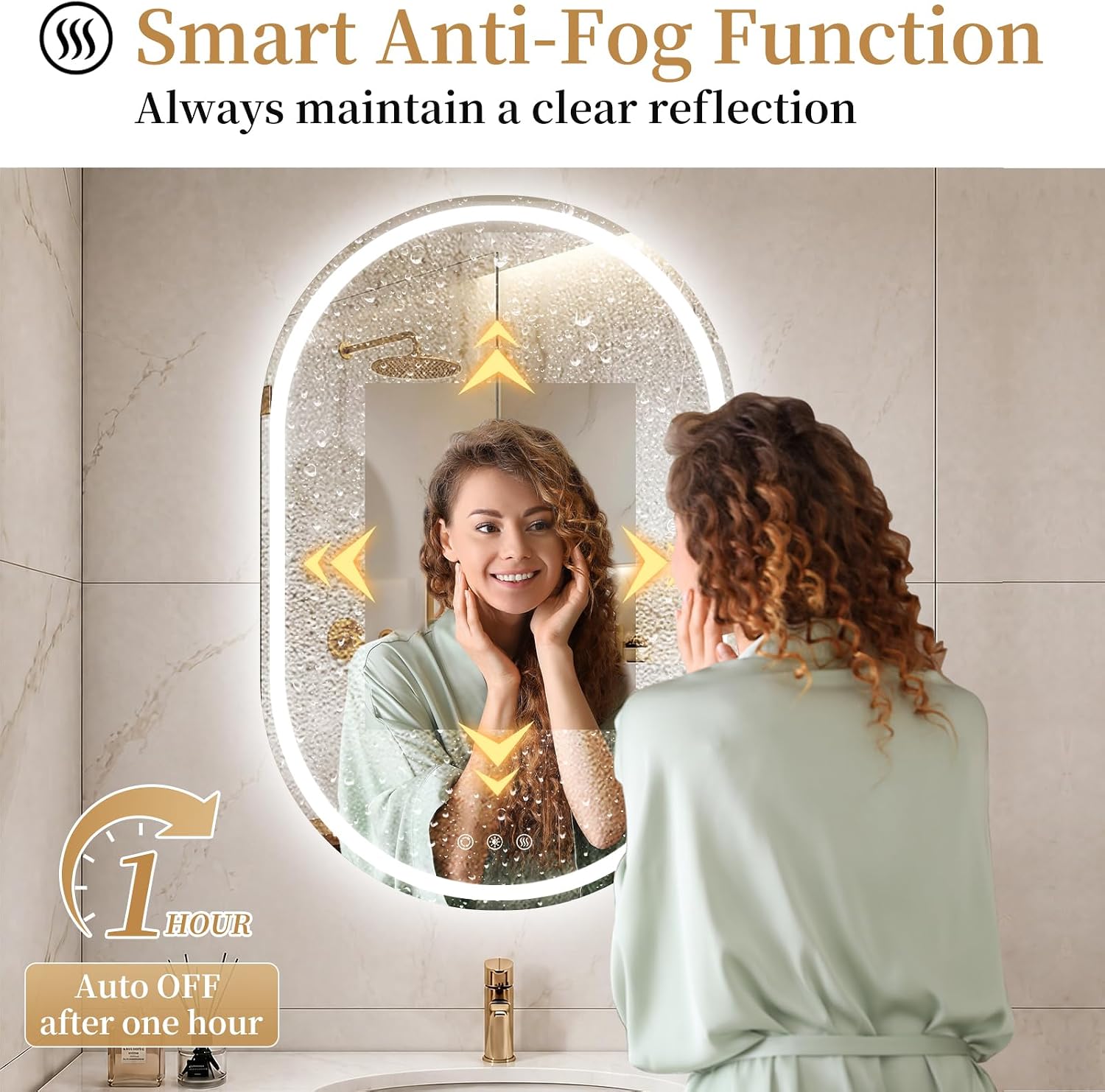24x36'' Oval LED Lighted Bathroom Mirror with Lights | Frameless, Fogless, Dimmable, Shatterproof, Touch Sensor, 3