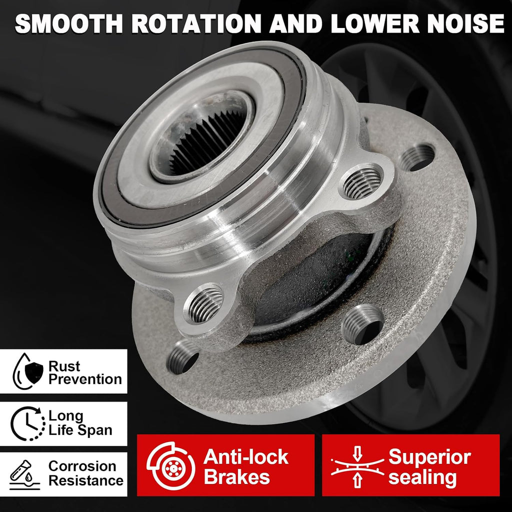 Pair 513253 FWD/AWD Front Wheel Bearing Hub Assembly Compatible with Audi A3 Q3 TT, Hub Bearing for VW Beetle CC EOS Golf GTI Jetta City Passat 06-22, R32 Rabbit 06-09, for Tiguan 09-17, 5 Lug w/ABS