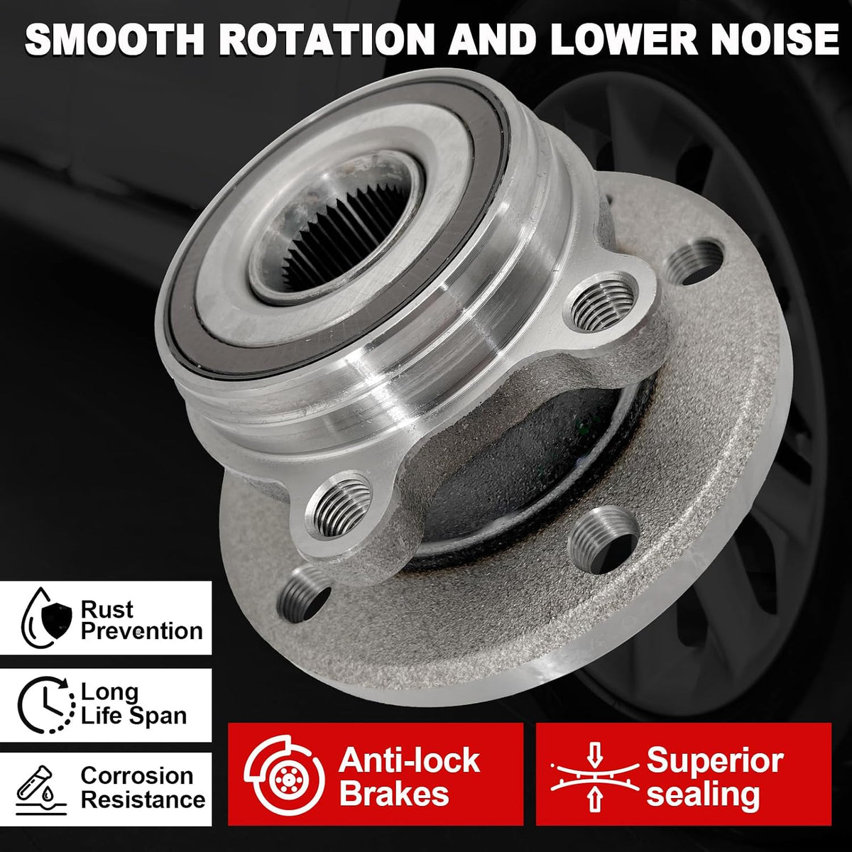 Pair 513253 FWD/AWD Front Wheel Bearing Hub Assembly Compatible with Audi A3 Q3 TT, Hub Bearing for VW Beetle CC EOS Golf GTI Jetta City Passat 06-22, R32 Rabbit 06-09, for Tiguan 09-17, 5 Lug w/ABS
