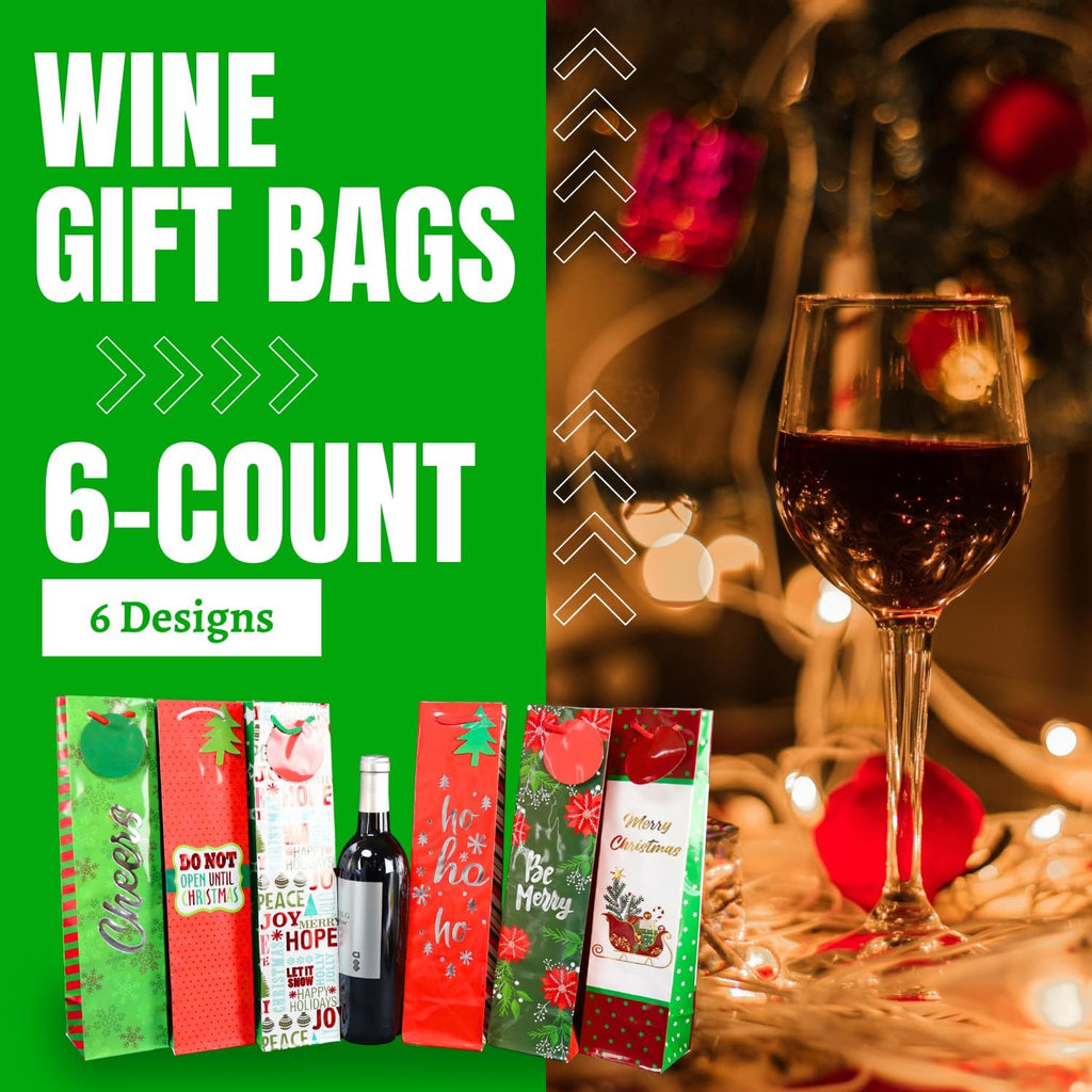 6-Pack Christmas Wine Bottle Gift Bags Heavy-Duty