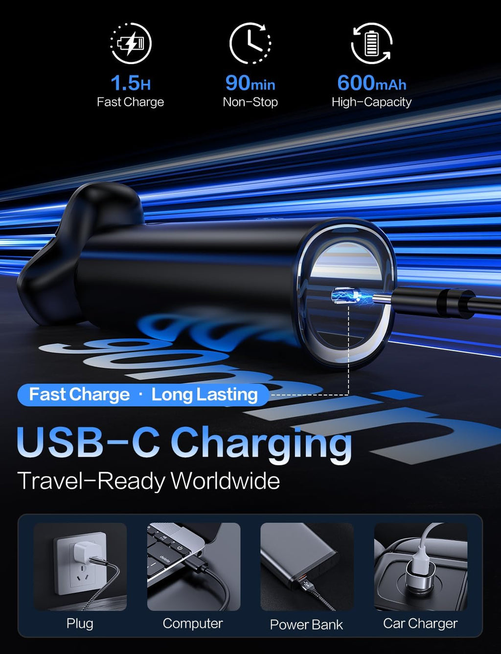 Electric Razor for Men, 4D Floating Rotary Razor, Wet & Dry Waterproof IPX7, USB-C Fast Charging, LED Display