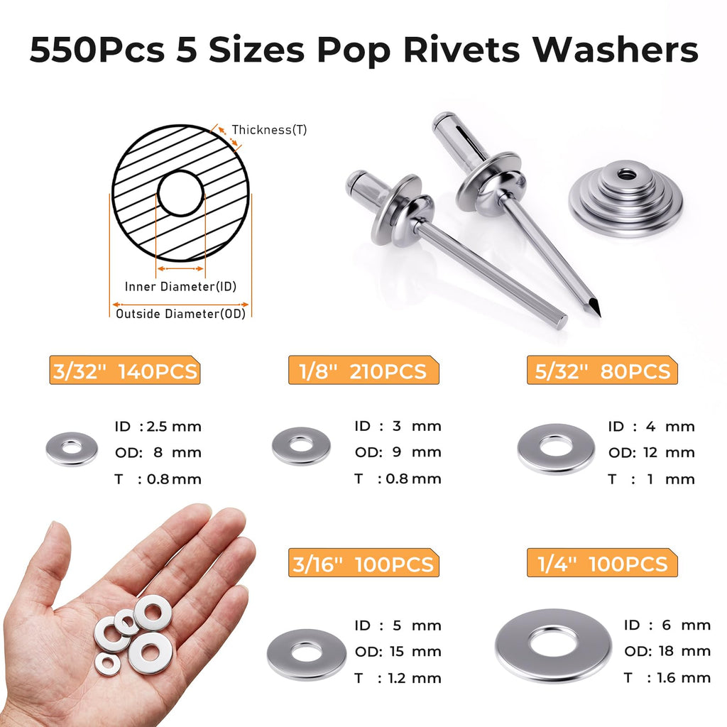1200PCS Pop Rivets & Trifold Rivets Assortment Kit with Washers