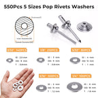 1200PCS Pop Rivets & Trifold Rivets Assortment Kit with Washers