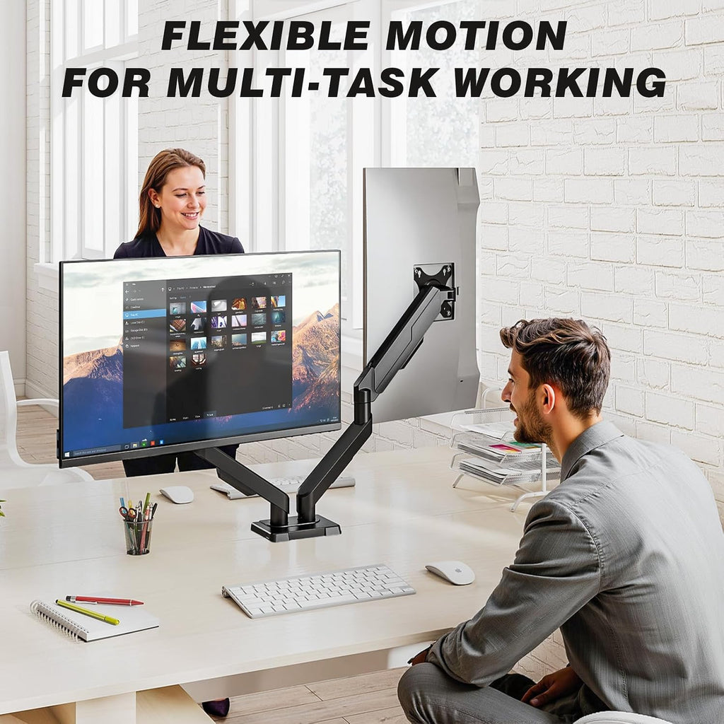 Dual Monitor Stand for 17-34 Inch Computer Screens | Gas Spring Full Motion Dual Arms, Each Holds 22lbs, Fits