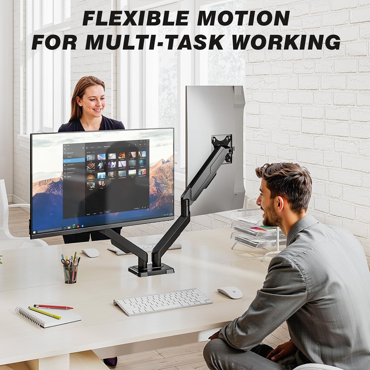 Dual Monitor Stand for 17-34 Inch Computer Screens | Gas Spring Full Motion Dual Arms, Each Holds 22lbs, Fits