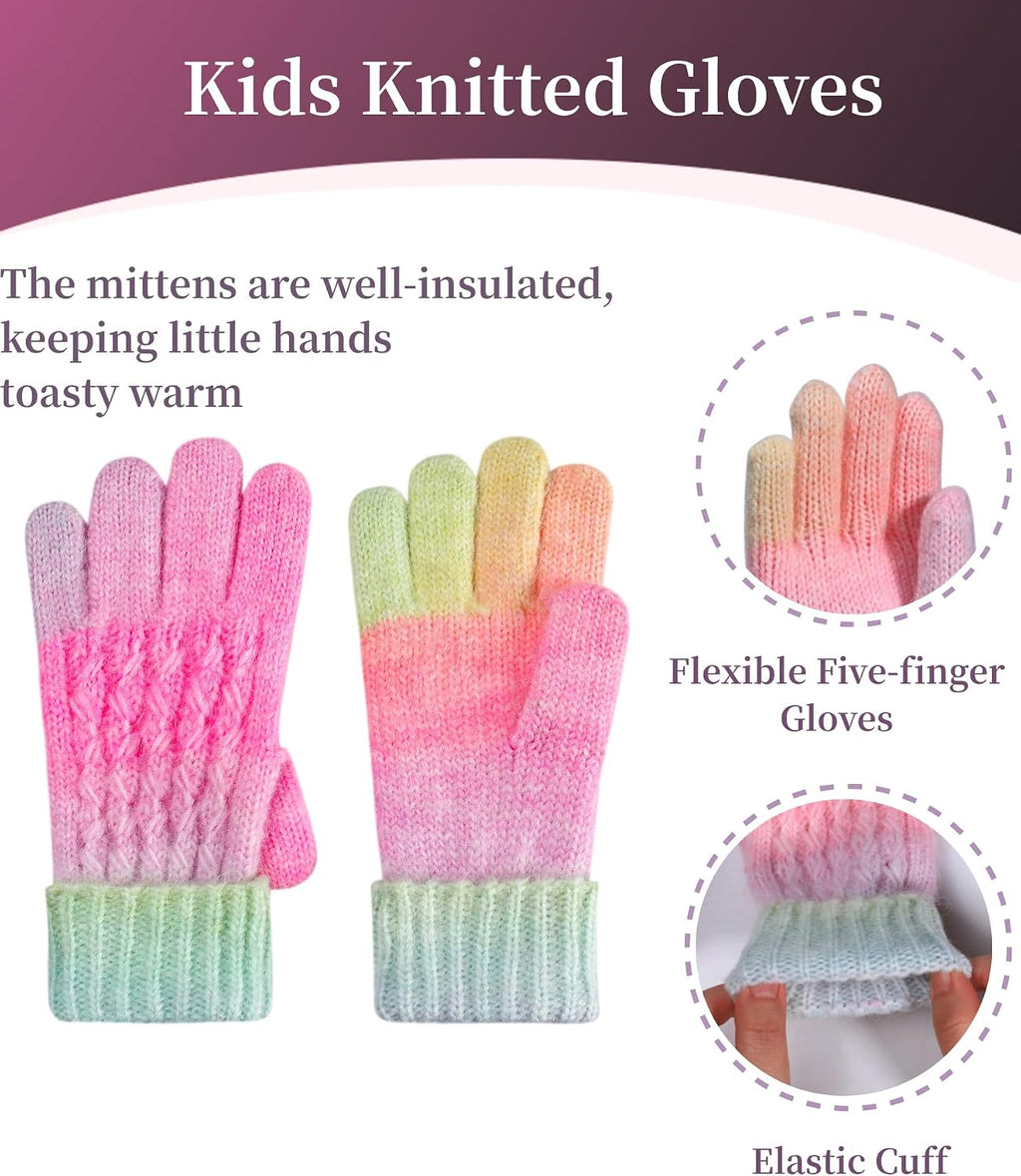 Kids Winter Hat Gloves Scarf Set, Gift for Girls Boys Toddler w/Fleece Lined Pom Beanie Ski Cap Warm Scarf Mittens