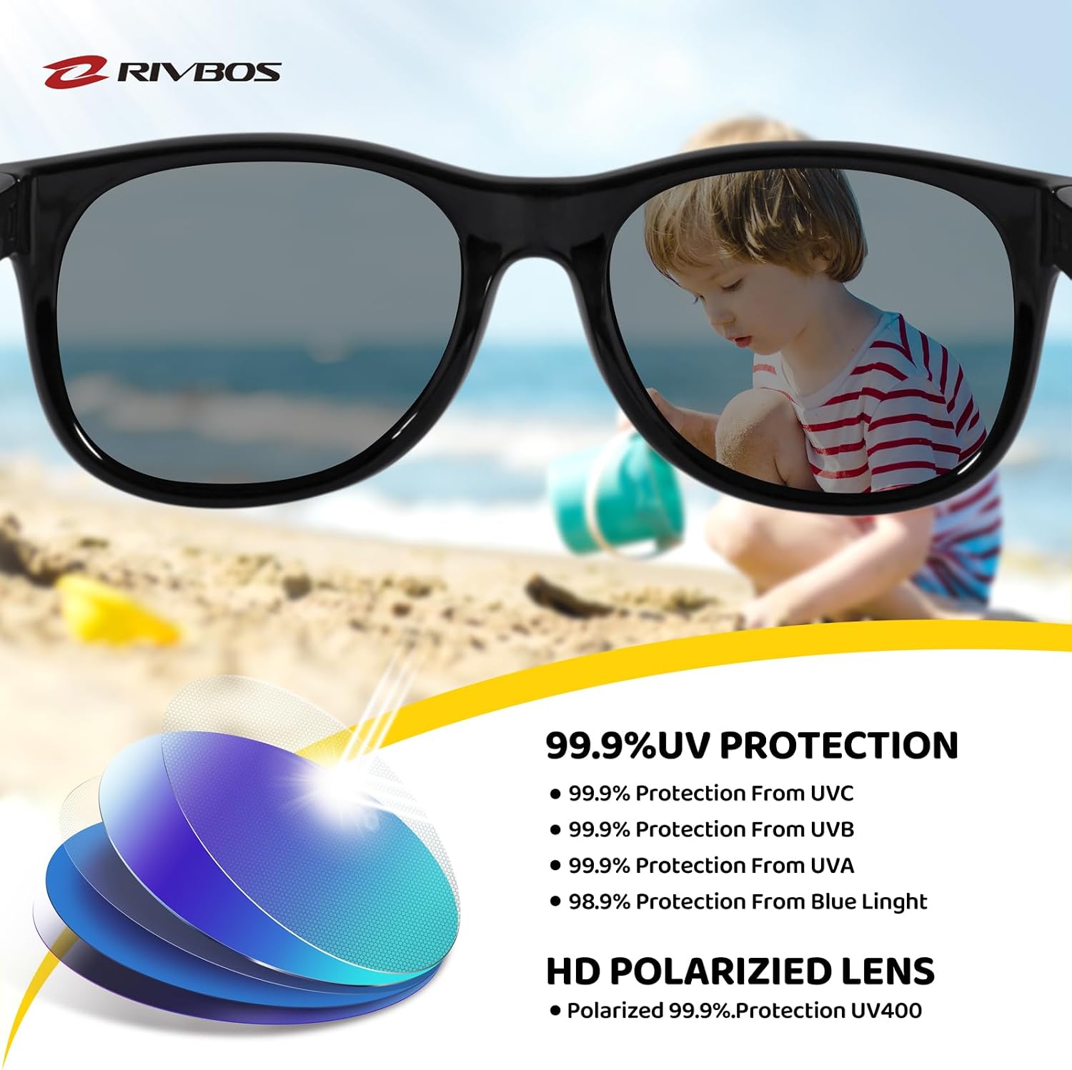 Kids Sunglasses Polarized UV400 TPE with Strap for Boys Girls RBK004 | Flexible rubber frame with UV protection and