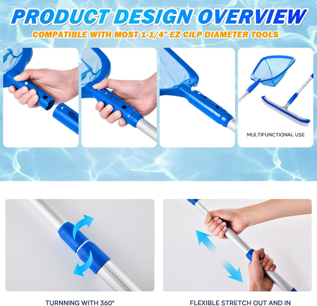 Pool Skimmer - Pool Net with 3 Section Pole, 48 inch Pool Skimmer Net with Pole Total Length, Pool Nets for Cleaning