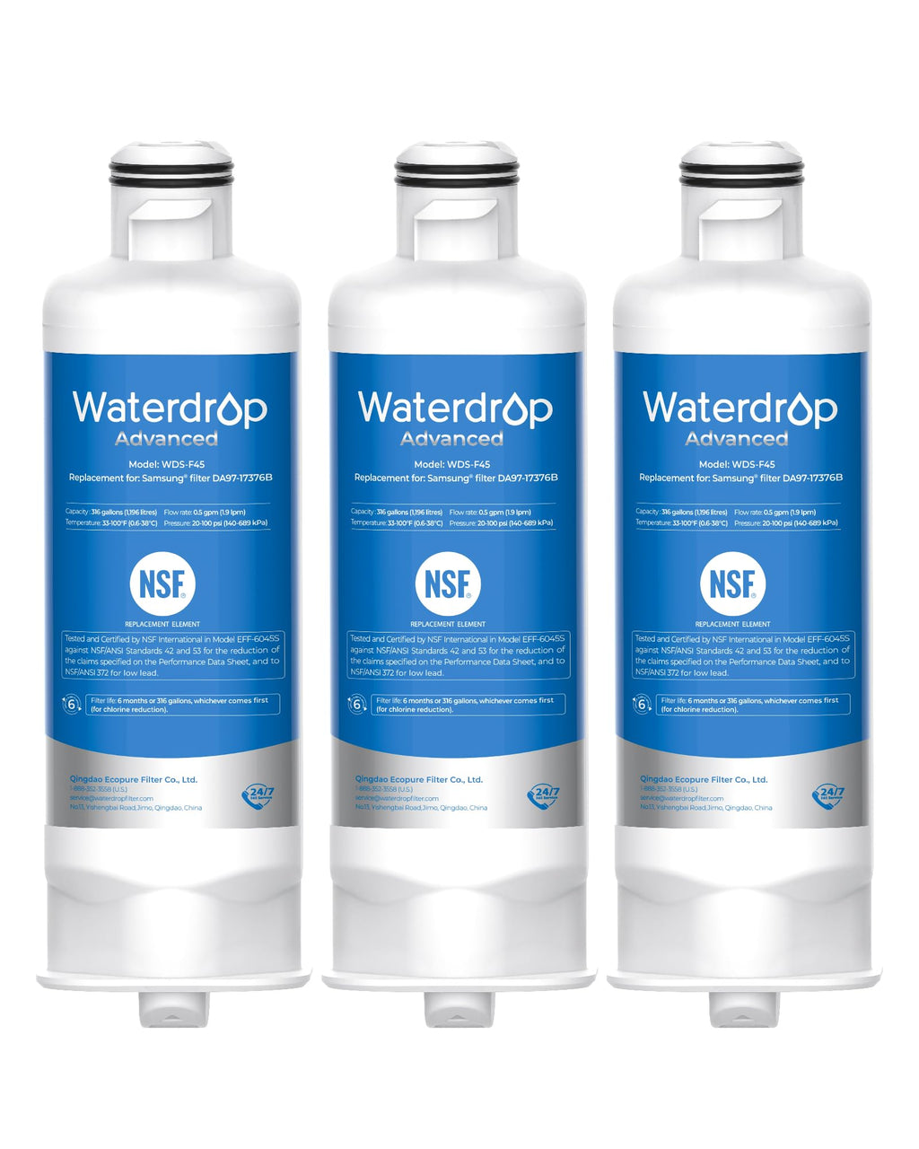 WDS-F45 Water Filter Replacement for Samsung DA97-17376B, 3 Pack