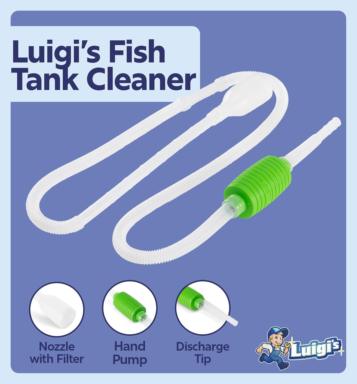 Fish Tank Cleaner - Turtle Tank Accessories - Gravel Vacuum for Aquarium - Hand Siphon Hose to Remove and Change