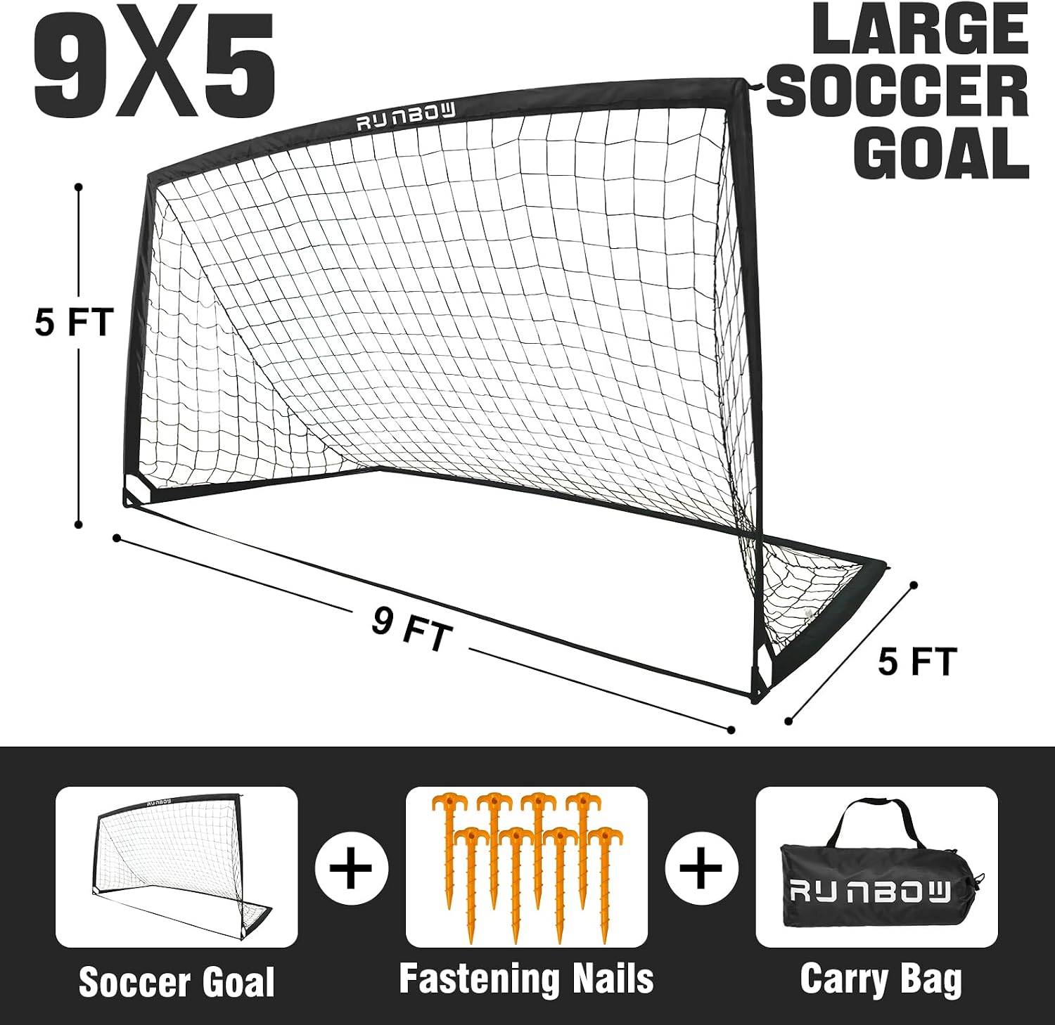 9x5 FT Kids Soccer Goals for Backyard, Portable Soccer Net with Carry Bag | Foldable Frame, Easy Set Up, Indoor and