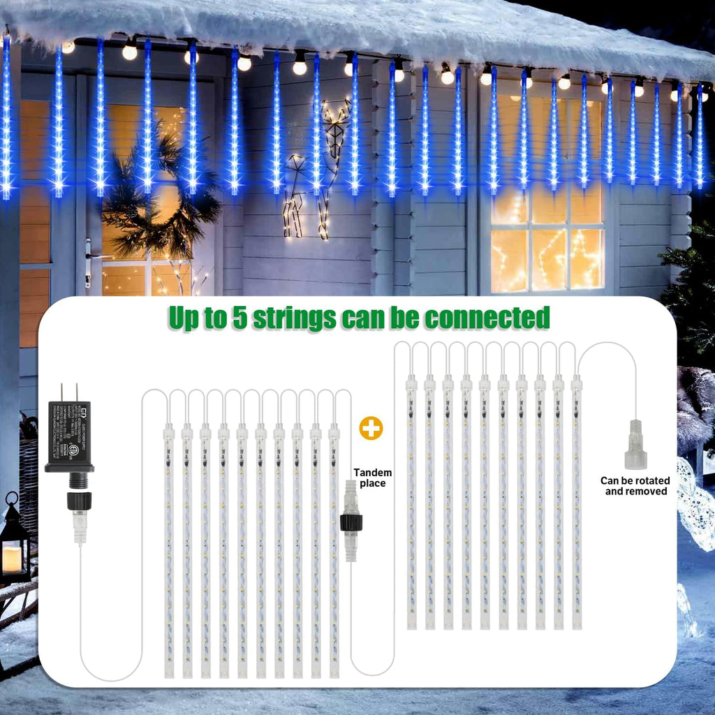 Christmas Lights Outdoor,12-inch LED Meteor Shower Icicle Lights, 10 Tubes 240 LED String Lights. Waterproof Plug