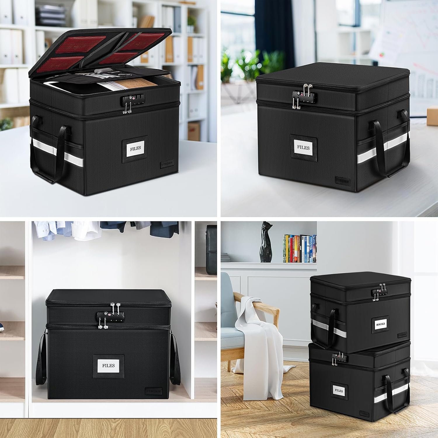Fireproof File Organizer with Lock, 2 Layer Fireproof Document Box with 5 Tab Inserts, Portable Office File Cabinet