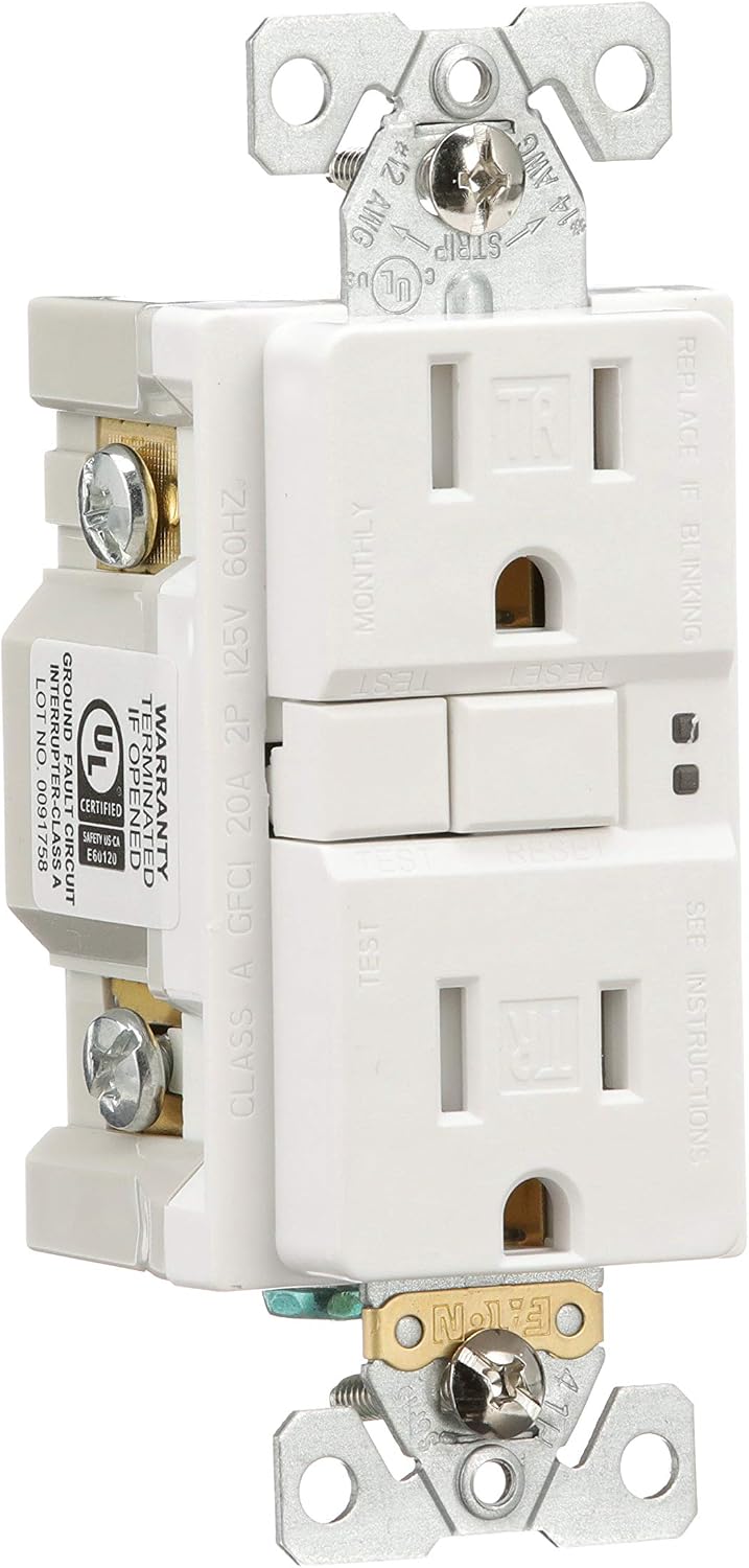 GFCI Self-Test 15A -125V Tamper Resistant Duplex Receptacle with Standard Size Wallplate, White