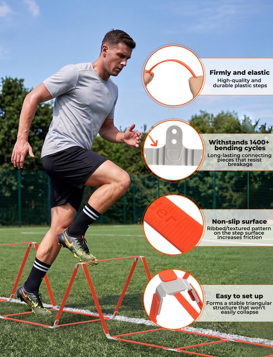 Tangle-Free Agility Ladder Hurdles, 15ft 11 Rungs | 3-in-1 Speed Training Hurdles Set, Footwork Drills for Football