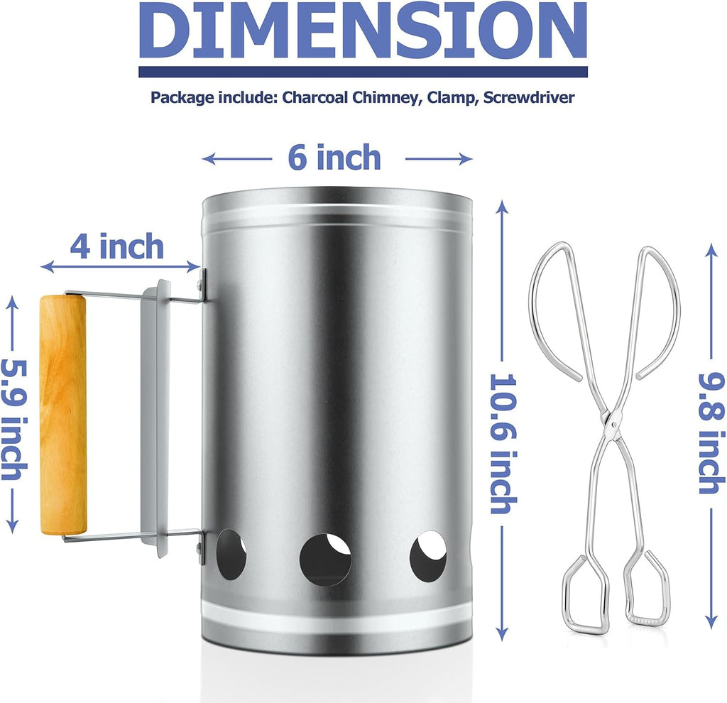 Charcoal Chimney Starter with Clamp Set, BBQ Grill Fire Starter