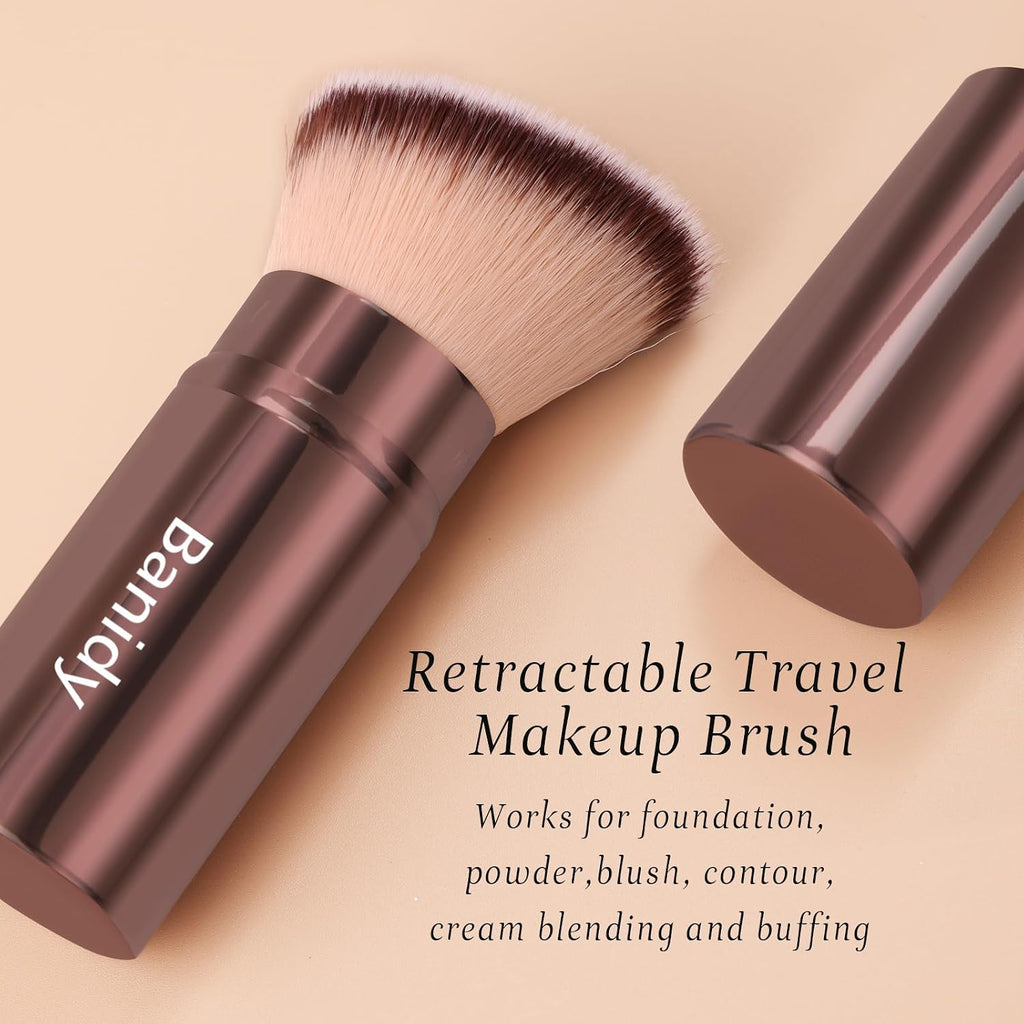Makeup Brush Retractable Kabuki Face Brushes Portable Travel Blush Brush | Flawless for Foundation, Powder Blush