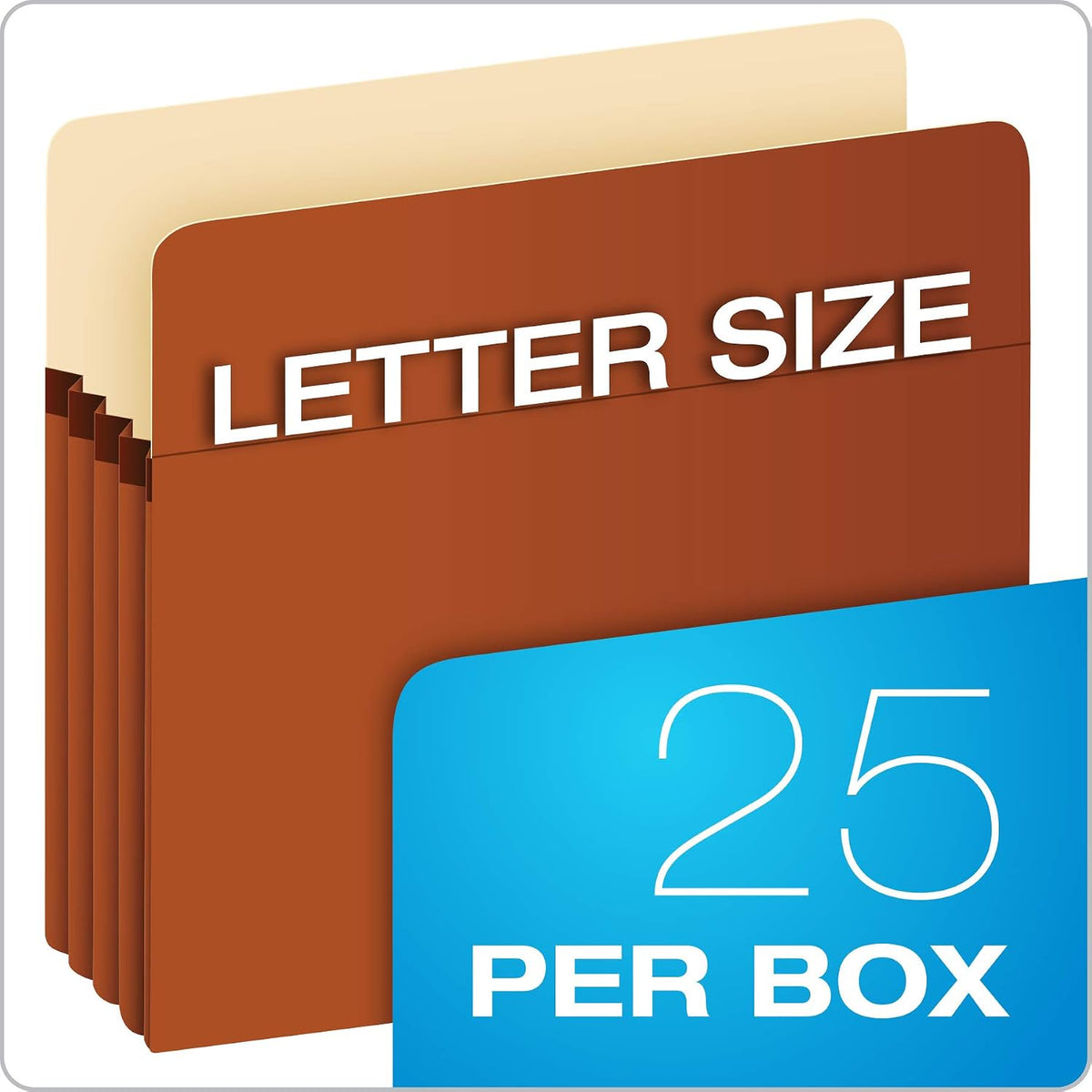 Expanding File Pockets, File Organizers for School, Home or Office, Letter Size, Redrope, 3.5" Expansion, Reinforced