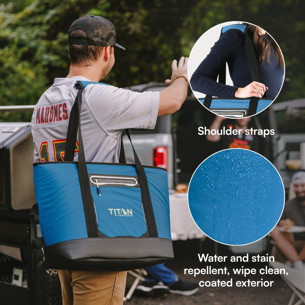 Titan 30 Can Cooler Tote, Keeps Ice Up to 3 Days | Insulated bag, leak proof lining, shoulder straps, water and stain