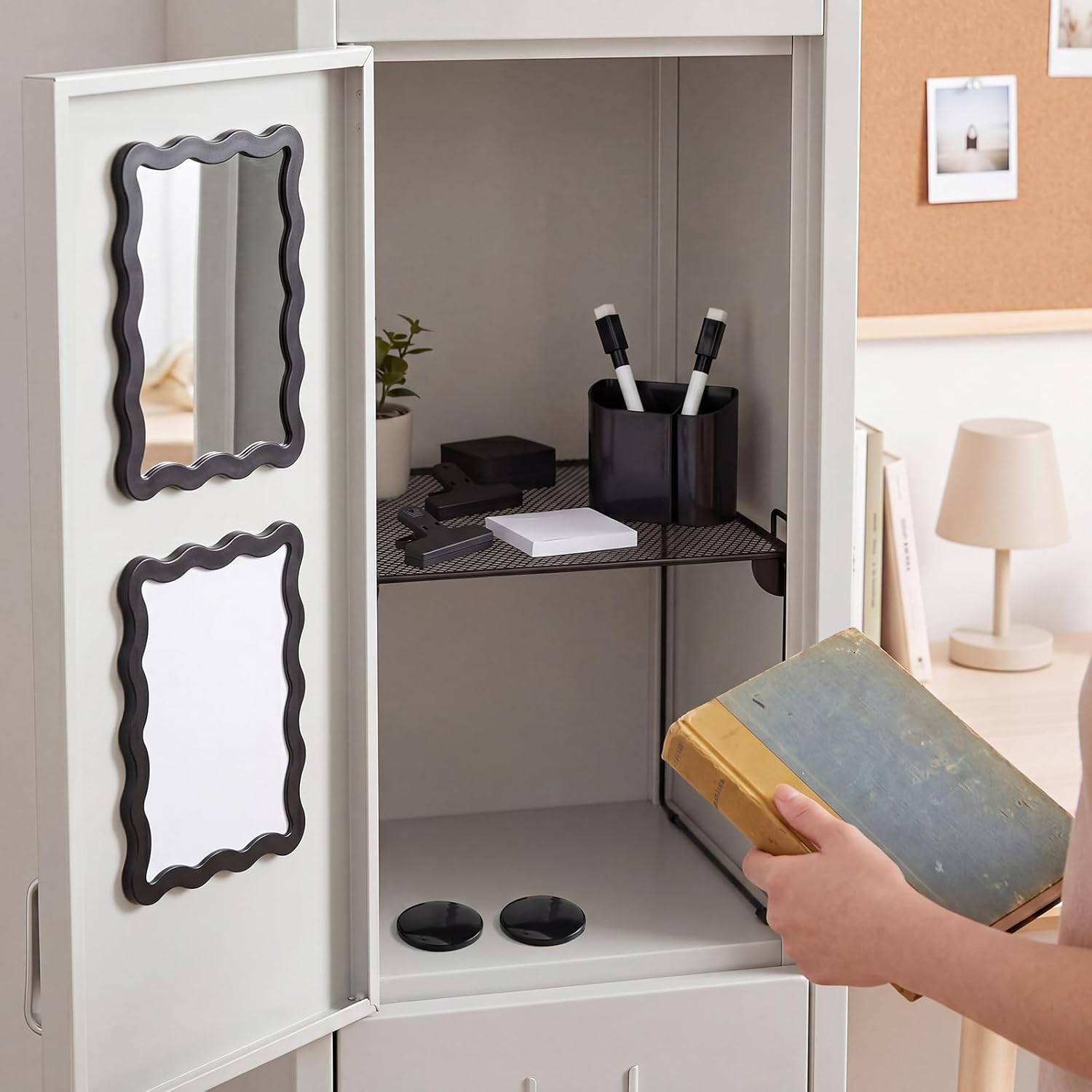 12 Pcs Black Locker Accessories Kit with Locker Shelf Magnetic Mirror Magnetic Pen Holder Whiteboard Marker Eraser