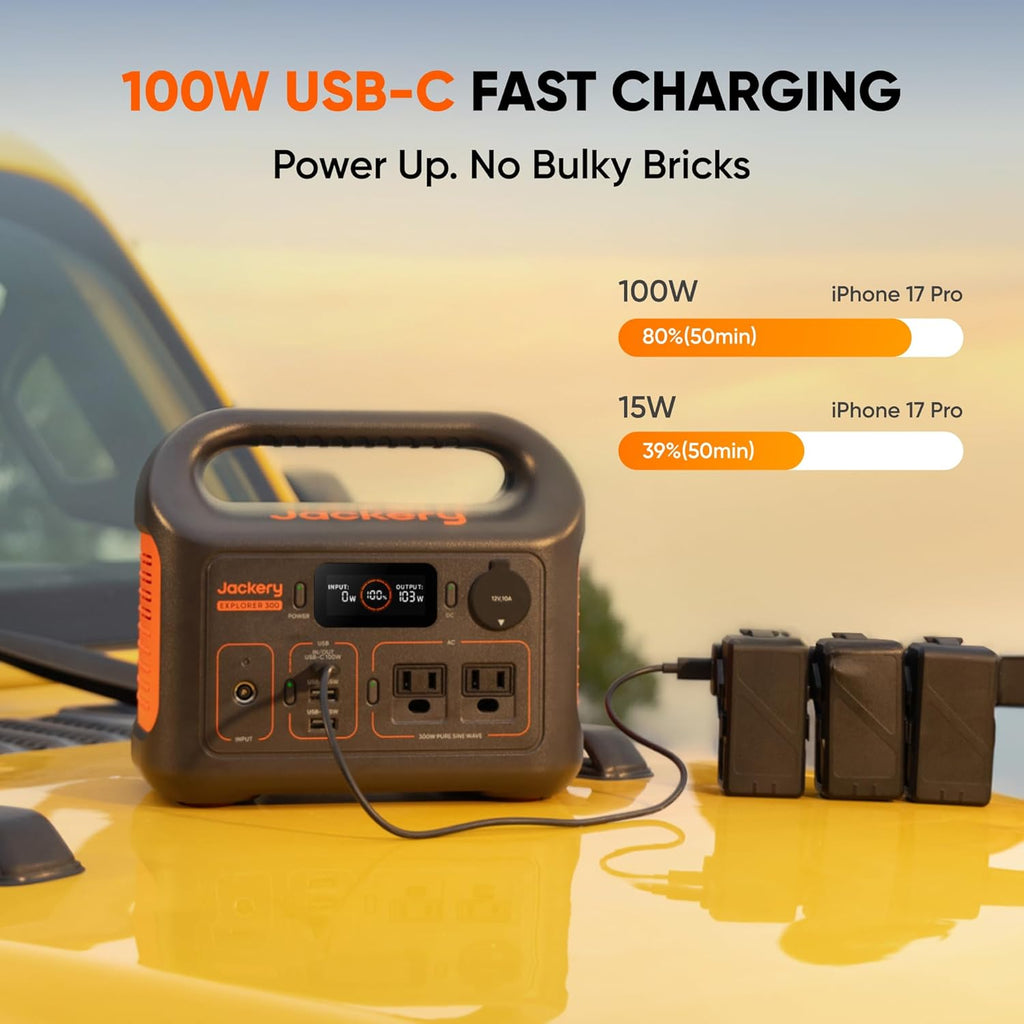 Portable Power Station Explorer 300, 293Wh Backup Lithium Battery, 110V/300W Pure Sine Wave AC Outlet, Solar