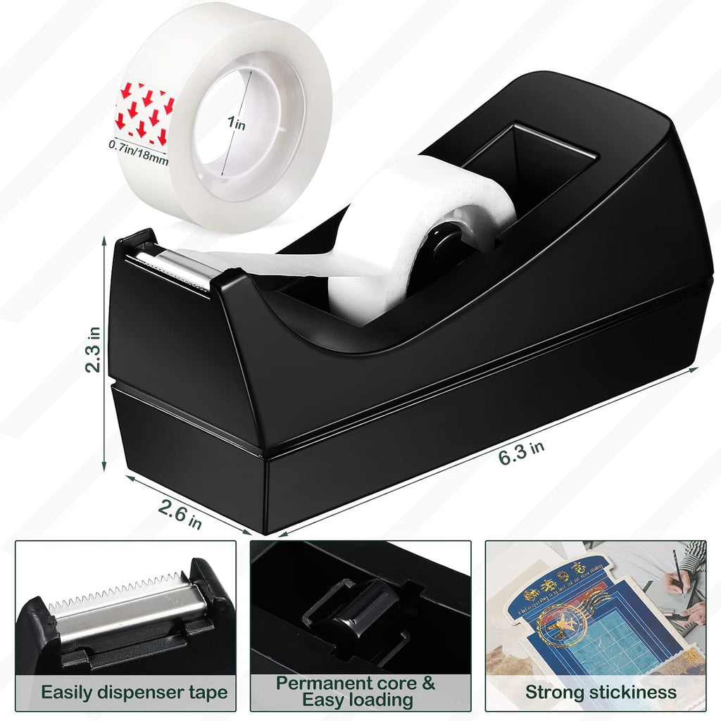 18 Pack Tape Dispenser, 20 Refills Weighted Non Skid,Black