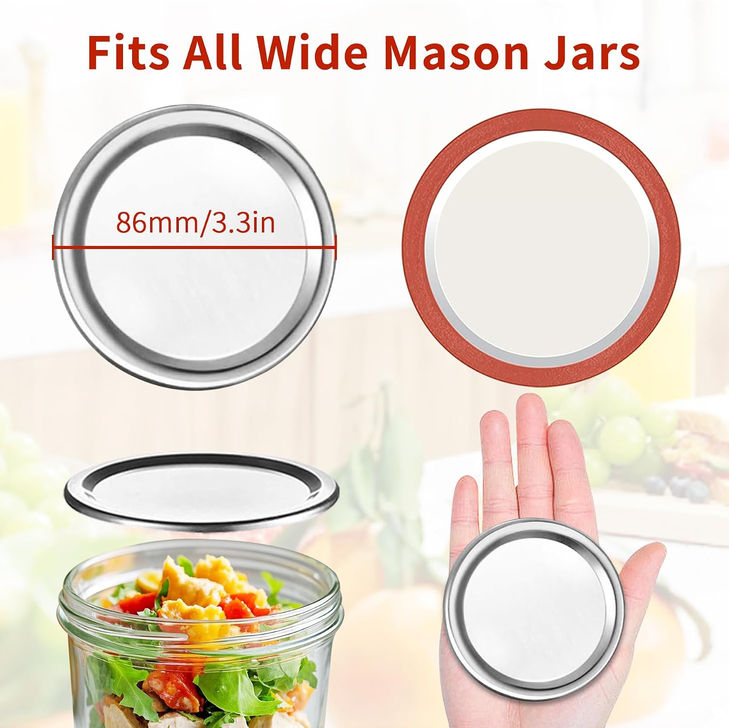 150 Pcs Wide Mouth Canning Lids, 86MM Airtight Split-Type Mason Jar Lids, Leakproof Bulk Wide Mouth Canning Jar Lids