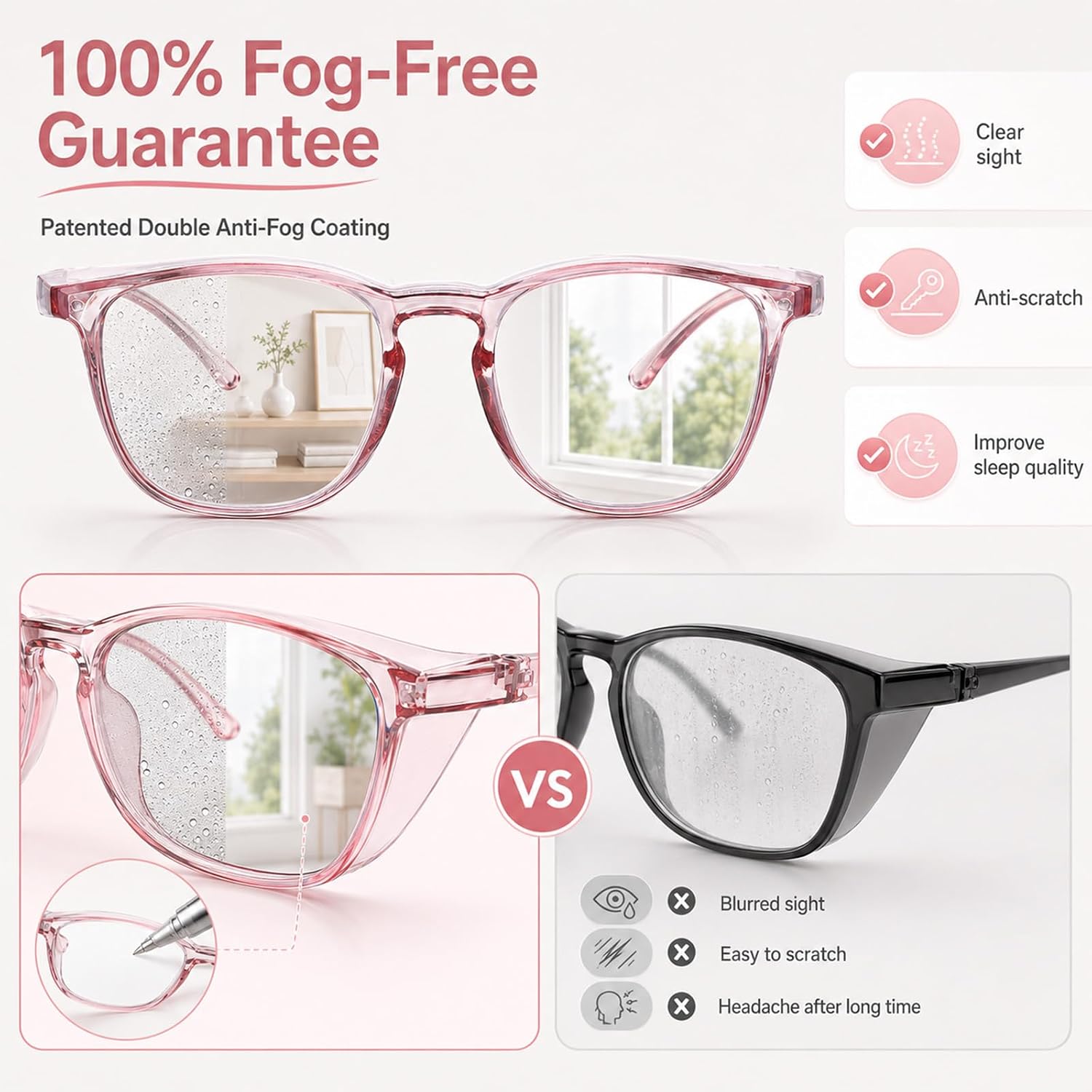Safety Glasses for Women Lab Nurse Goggles Clear Protective Eyewear | 2 Pack Anti Fog Safety Goggles,Cute Clear