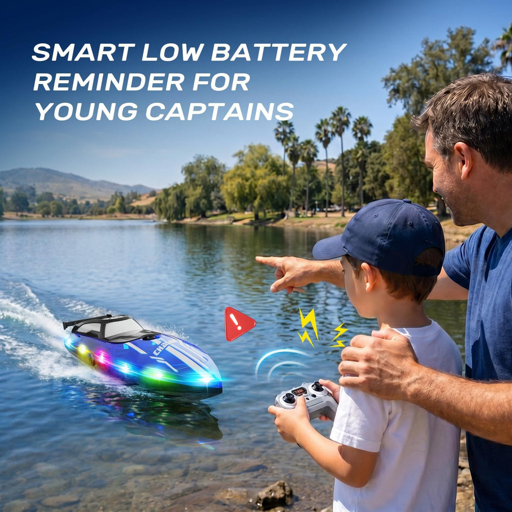 Remote Control Boat for Kids, RC Boat for Pool & Lake, LED Lights | 2.4GHz Remote Controlled Boat, Upgraded