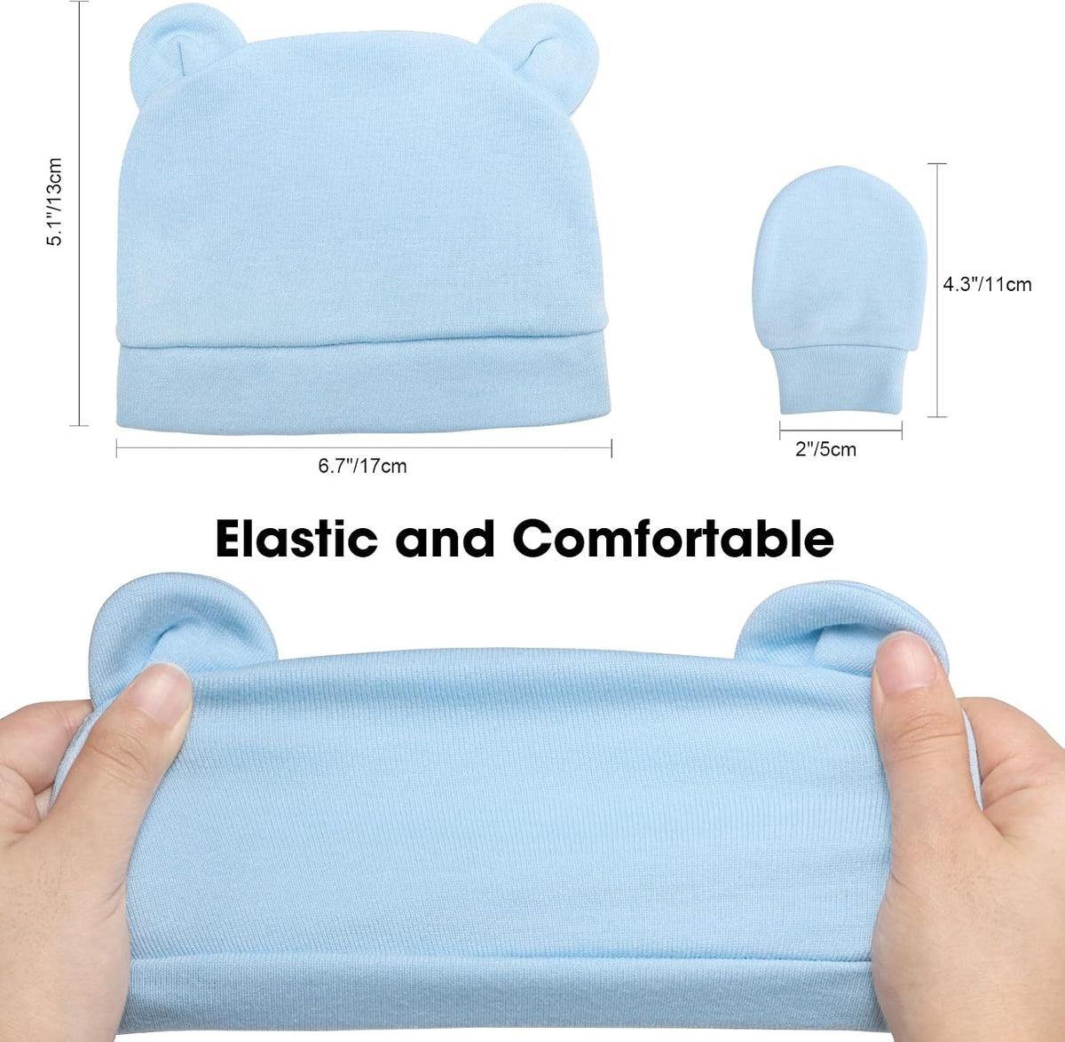 Newborn Baby Hats and Mittens Set Bear Ear Baby Beanie No Scratch Cotton Infant Caps Gloves Newborn Hats for Boys Girls