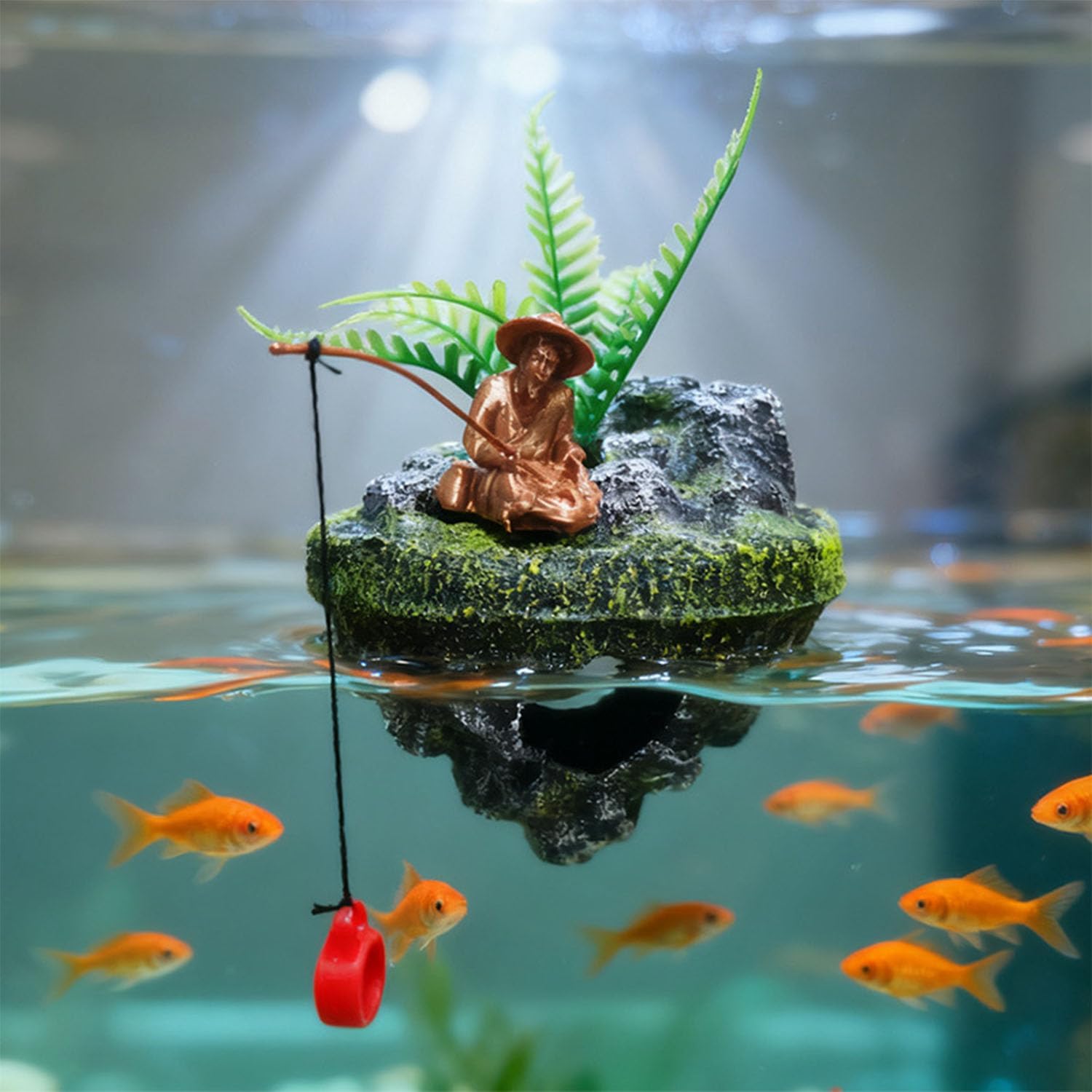 Aquarium Floating Island Decorations,Floating Fish Tank Decorations,Fisherman Aquarium Decor Island