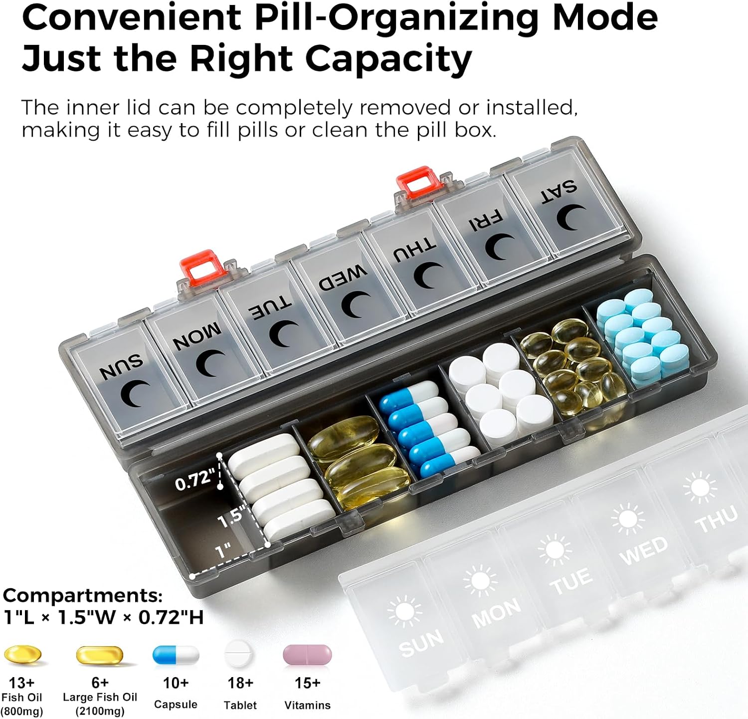 Foldable Pill Organizer Weekly 2 Times a Day, 7 Day Portable AM PM Travel Pill Case with Black&White Labels
