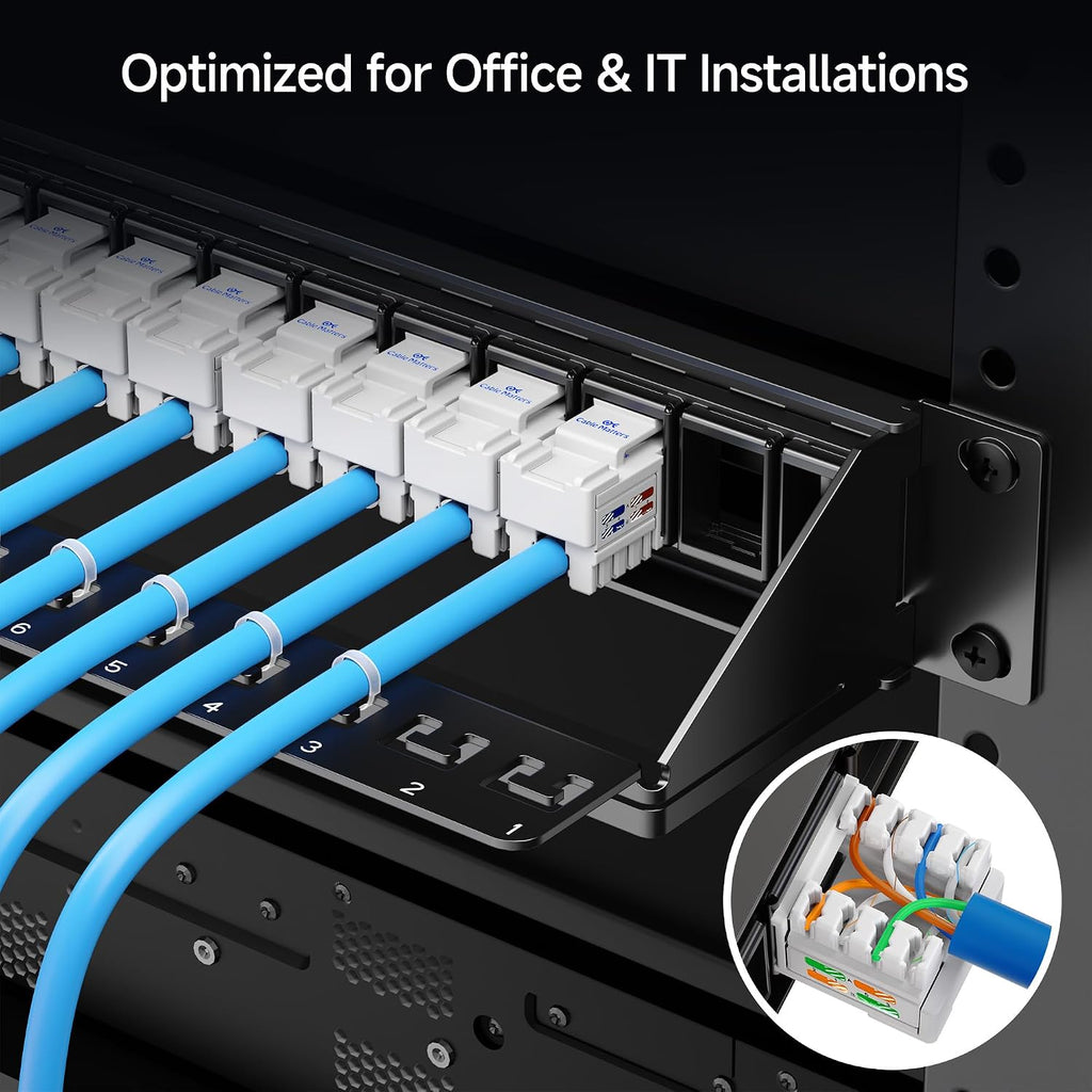 1U 24 Port Keystone Patch Panel with Cable Management | With Support Bar, Rackmount or Wall Mount, 19-Inch Black